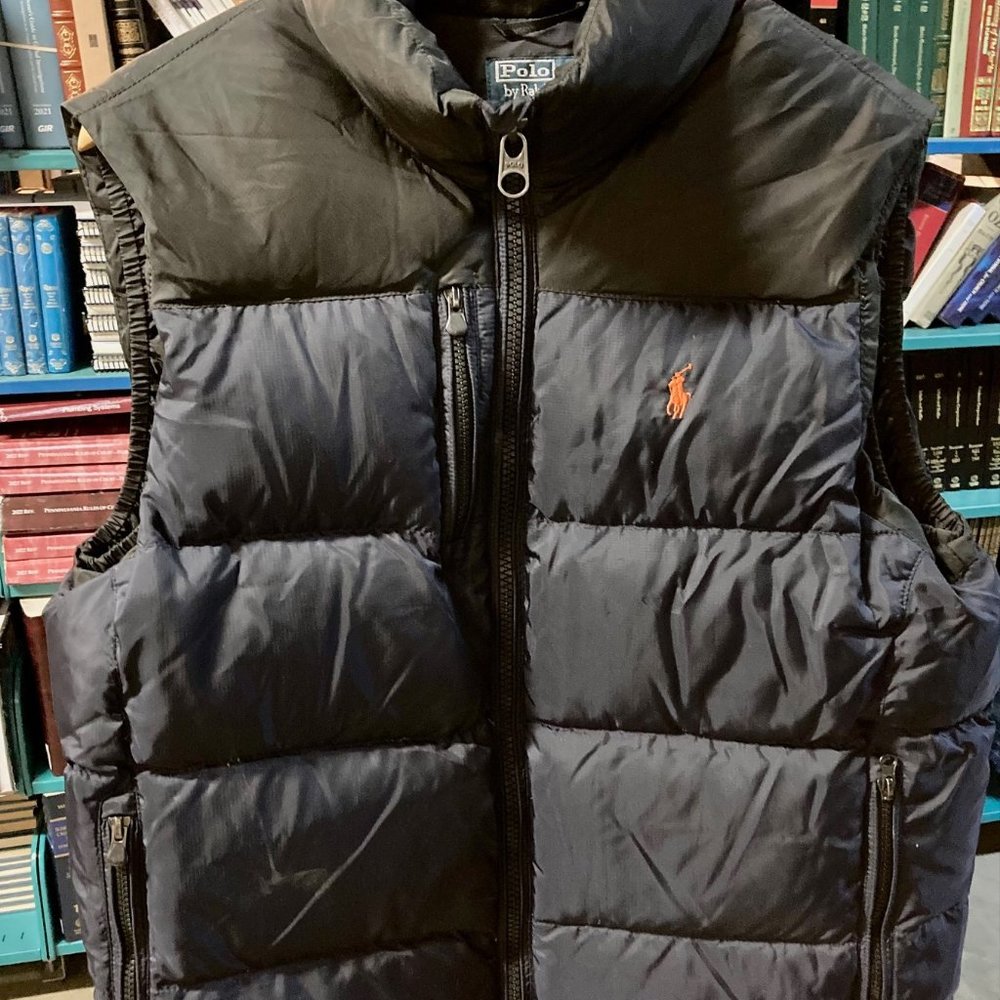 Polo Ralph Lauren Puffer Vest-RL150, Navy,black, orange logo-MENS XL